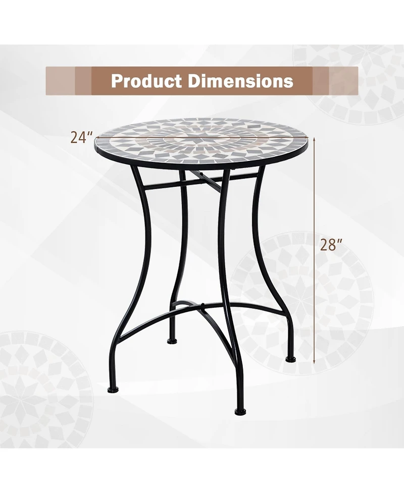 Mecale 24 Round Mosaic Bistro Table with Ceramic Tile Top, Holds 110 lbs