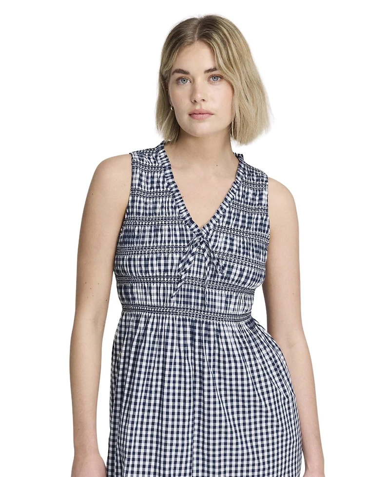 Finery London Women's Hadlee Cotton Gingham Shirred Midi Dress