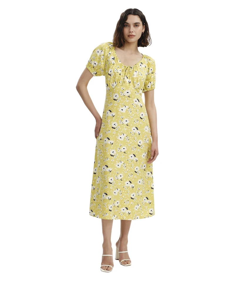 Finery London Women's Regular Jada Puff Sleeve Midi Dress
