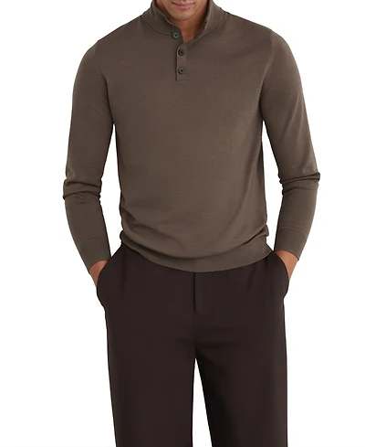 Reiss Men's Farnham Merino Wool Slim-Fit Funnel-Neck Half-Button Jumper Sweater