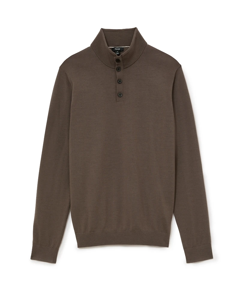 Reiss Men's Farnham Merino Wool Slim-Fit Funnel-Neck Half-Button Jumper Sweater