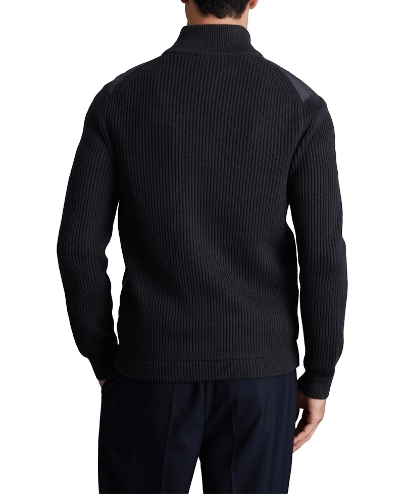 Reiss Men's Trainer Hybrid Quilt and Knit Slim-Fit Funnel-Neck Jacket