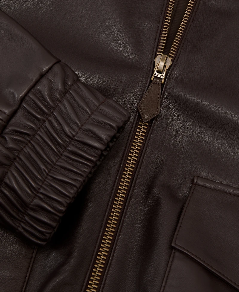 Reiss Men's Trinity Leather Oversized Funnel-Neck Jacket