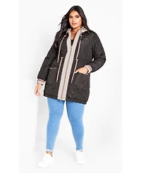 Avenue Women's Plus Clio Quilt Padded Hooded Neck Coat