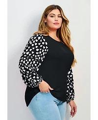 Avenue Women's Plus Mix Media Heart Sleeve Top