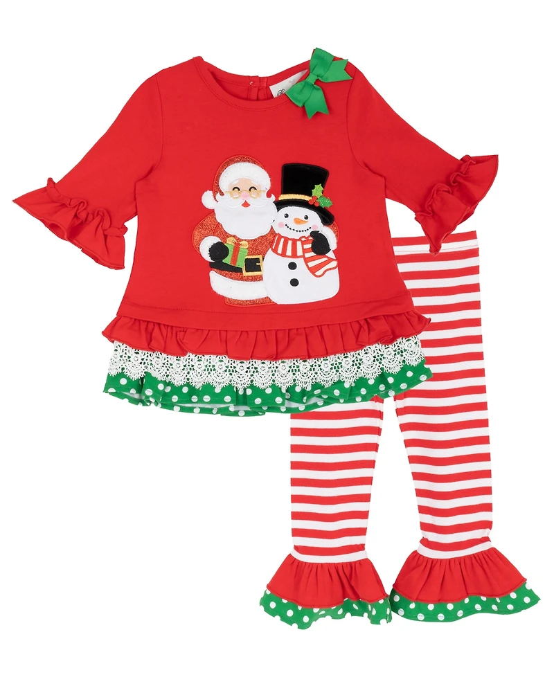 Rare Editions Baby Girls' Solid Knit and Snowman Applique Top Stripe Leggings, 2-Piece Set