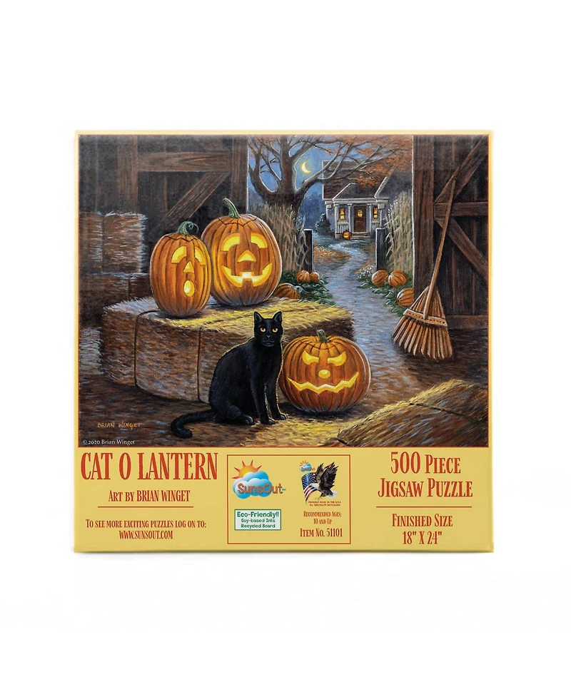 SunsOut Cat o Lantern Halloween 500-Piece Jigsaw Puzzle, Ages 15+