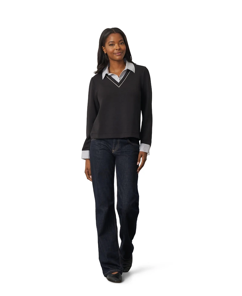 Cable & Gauge Women's Long-Sleeve Layered V-Neck Top