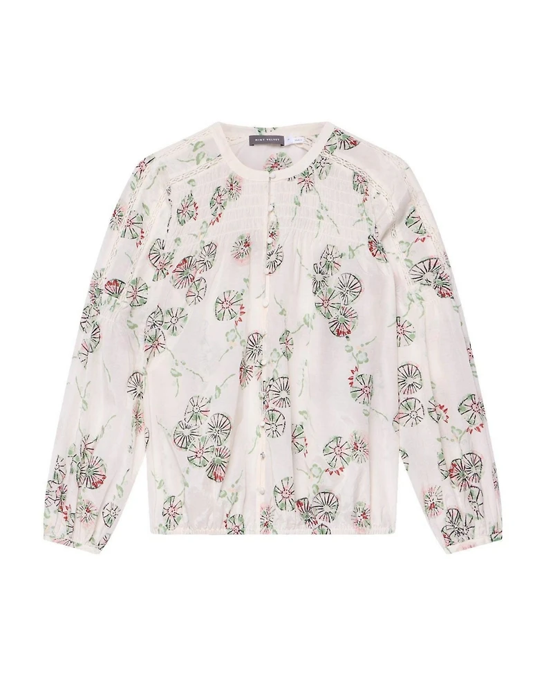 Mint Velvet Women's Floral Smocked Peasant Blouse