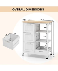 Sugift Rolling Kitchen Island Utility Storage Cart with 3 Large Drawers and Removable Tray