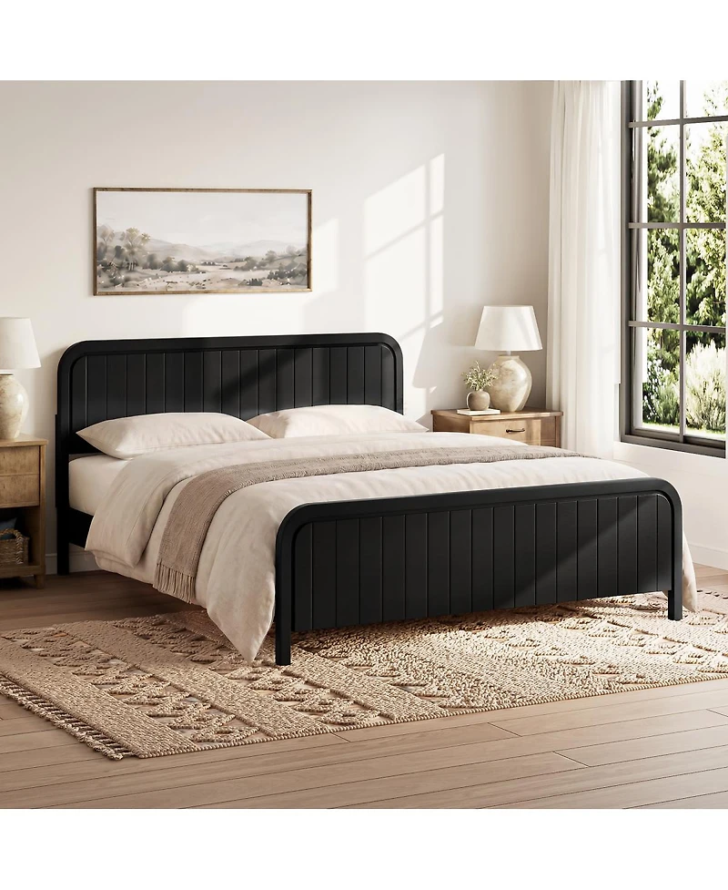 Streamdale Furniture King Wood Platform Bed Frame with Headboard- Easy Assembly