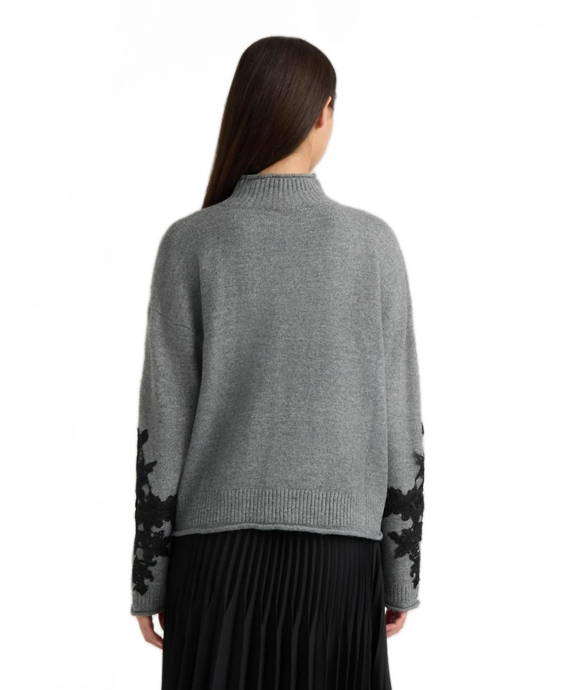 Nvlt Women's Mock Neck Applique Sweater
