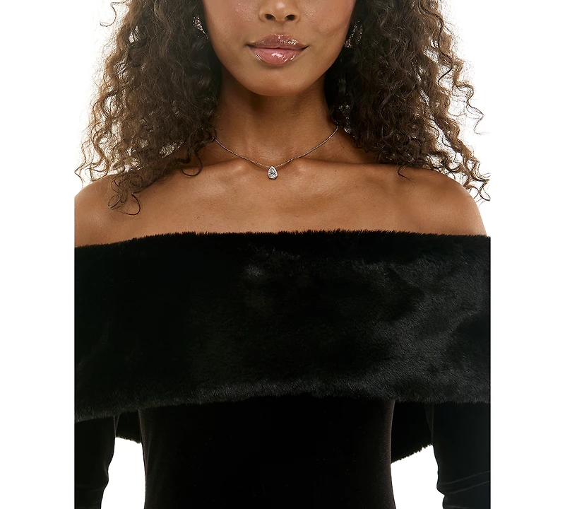 Katia Rae Women's Off-the-Shoulder Long Sleeve Velvet Dress