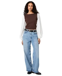 French Connection Women's Shirting Combo Long-Sleeve Top