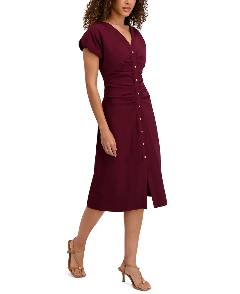 Kensie Women's V-Neck Short-Sleeve Midi Shirt Dress