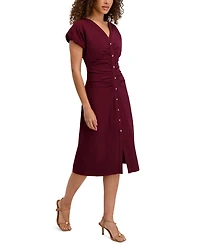 Kensie Women's V-Neck Short-Sleeve Midi Shirt Dress