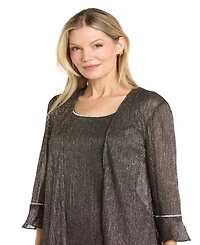 R & M Richards Women's Beaded Metallic-Pleat Scoop Neck 2-Piece Jacket Dress
