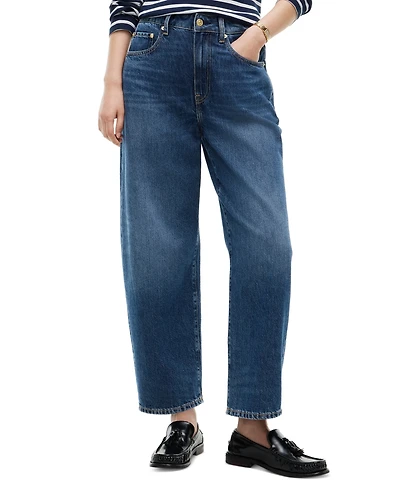 Tommy Hilfiger Women's Quinn Mid-Rise Barrel-Leg Dark-Rinse Jeans