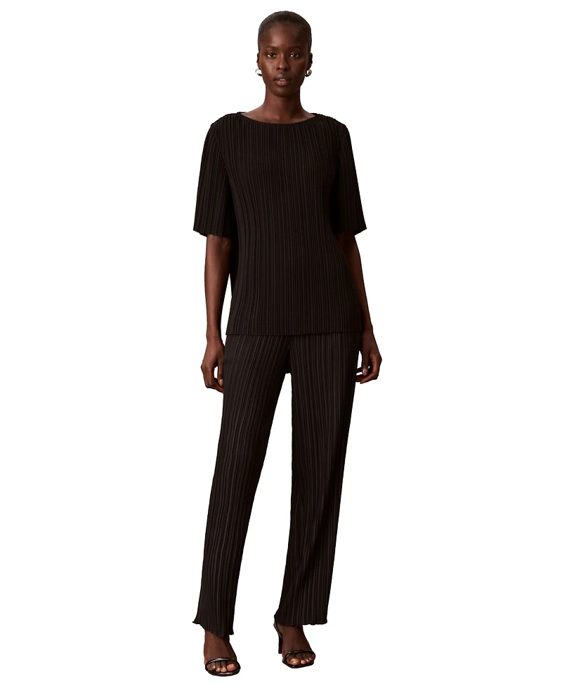 Calvin Klein Women's Pull-On Straight-Leg Plisse Pleat Pants