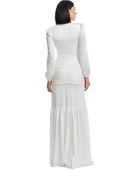 Dress The Population Women's Lucille Long Sleeve Keyhole Neck Ruched Tiered Gown