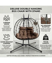 Asagikoiai Outdoor 2-Person Patio Hammock Swing Egg Chair with Stand