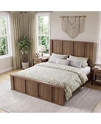 homfan Wooden Platform Bed Frame, Solid Wood Finish with Tall Vertical Panel Headboard & Footboard, No Box Spring Needed, for Bedroom