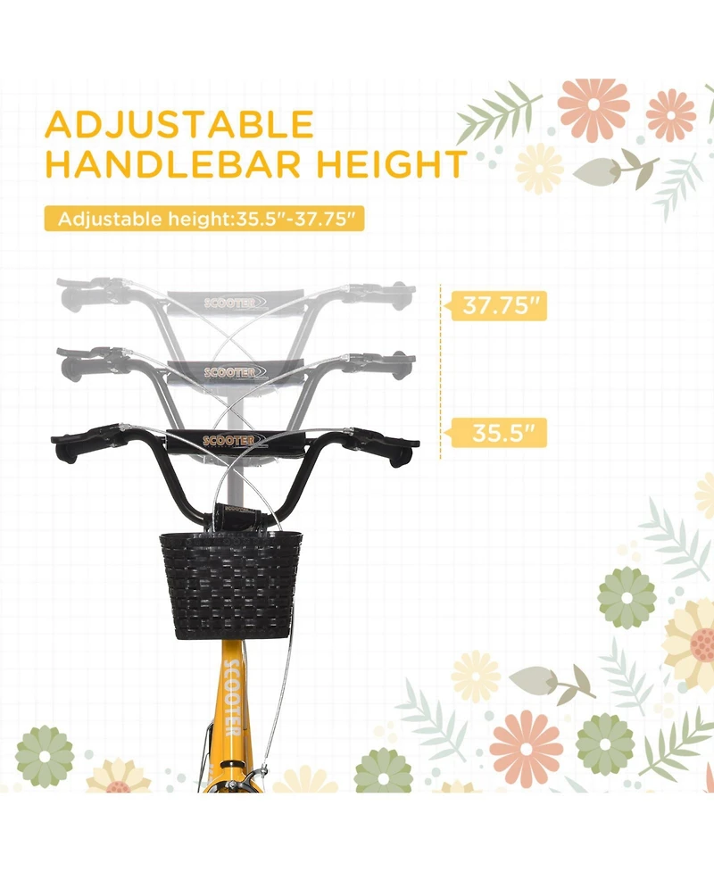 Glintex Youth Kick Scooter with 16 in Air Tires, Basket and Cupholder