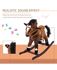 Glintex Plush Wooden Rocking Horse with Neighing Sounds, 88 lbs Capacity, Ages 3+