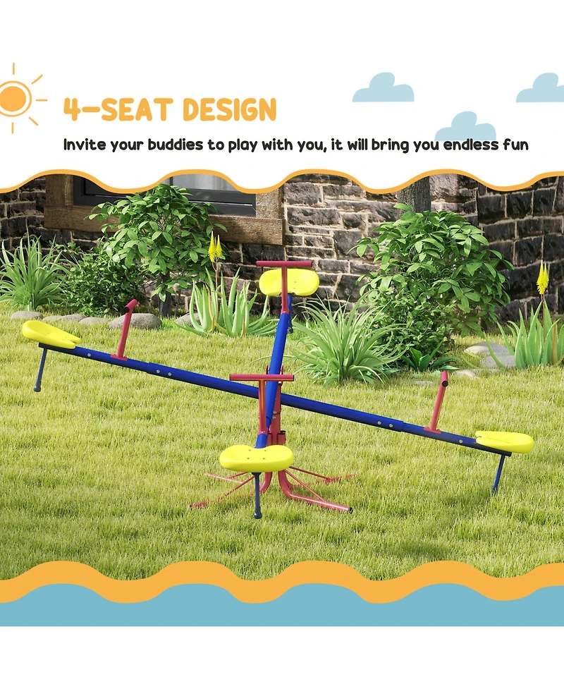 Glintex 360-Degree Spinning Seesaw, Powder-Coated Steel, 4-Seat, Ages 3-8