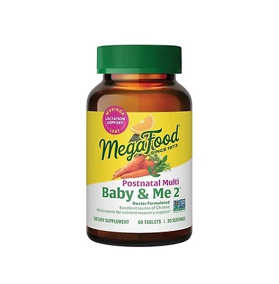 MegaFood Baby and Me 2 Postnatal Multivitamin with Choline, Methylated Folate and Moringa Leaf