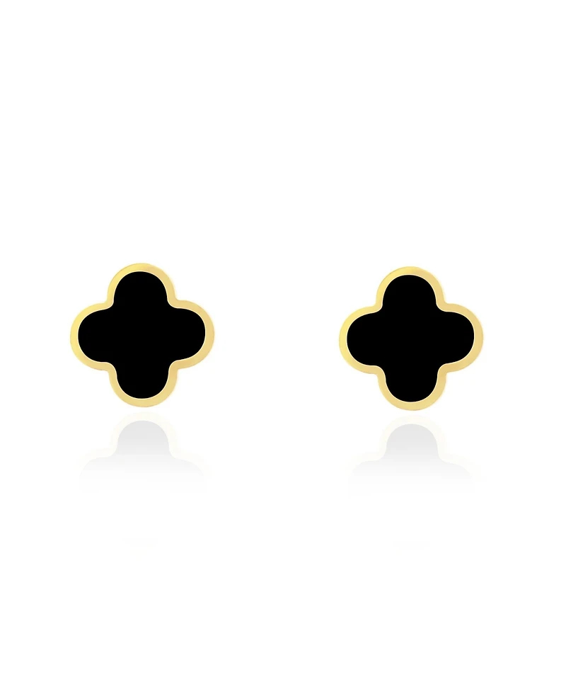 The Lovery Classic Onyx Clover Stud Earrings 14K Gold Plated Sterling Silver