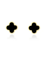The Lovery Classic Onyx Clover Stud Earrings 14K Gold Plated Sterling Silver