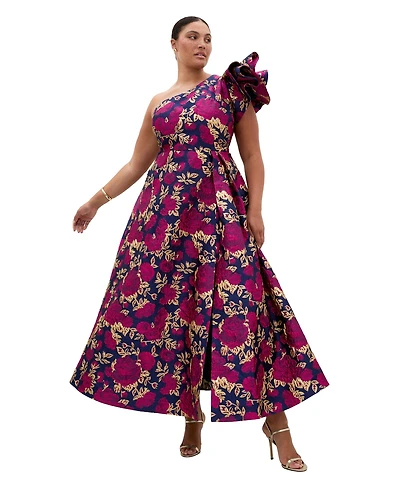 City Chic Plus Grand Gala One-Shoulder Jacquard Maxi Dress