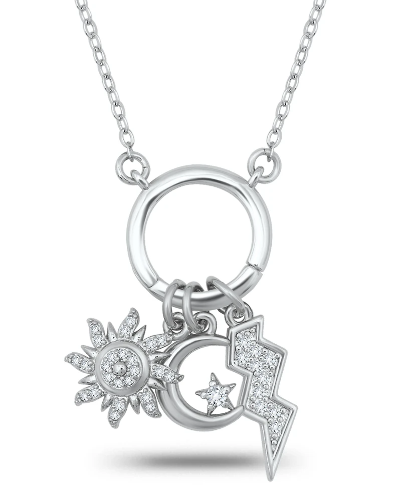 Macy's Fine Silver-Plated Over Brass Circle Charm Holder with Sun, Moon, Star and Lightning Bolt Charms Necklace