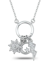 Macy's Fine Silver-Plated Over Brass Circle Charm Holder with Sun, Moon, Star and Lightning Bolt Charms Necklace
