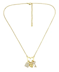 Macy's 14k Gold-Plated Over Brass Heart Shape Charm Holder with Heart, Key and Lock Charms Necklace