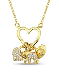 Macy's 14k Gold-Plate Over Brass Heart Shaped Charm Holder with Elephant, Heart and Evil Eye Charms Necklace