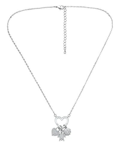Macy's Fine Silver-Plated Over Brass Heart Shaped Charm Holder with Heart, Turtle and Clamshell Charms Necklace