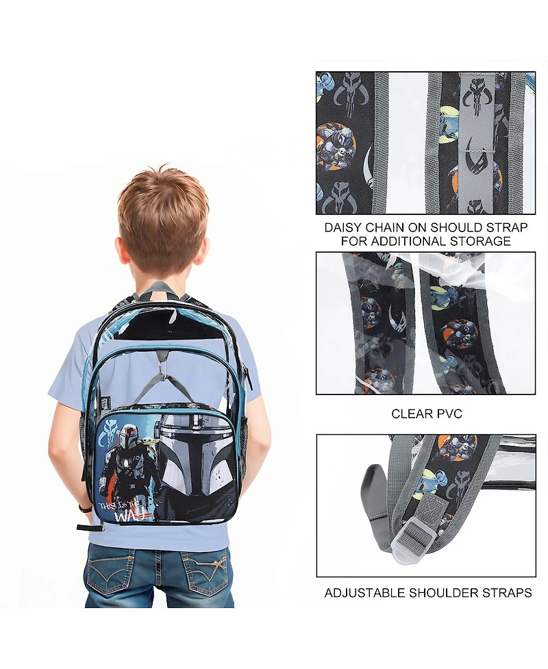 Star Wars: The Mandalorian and Grogu 2 Piece 16 inch Kids Clear Backpack and Lunch Box Set For School And Travel