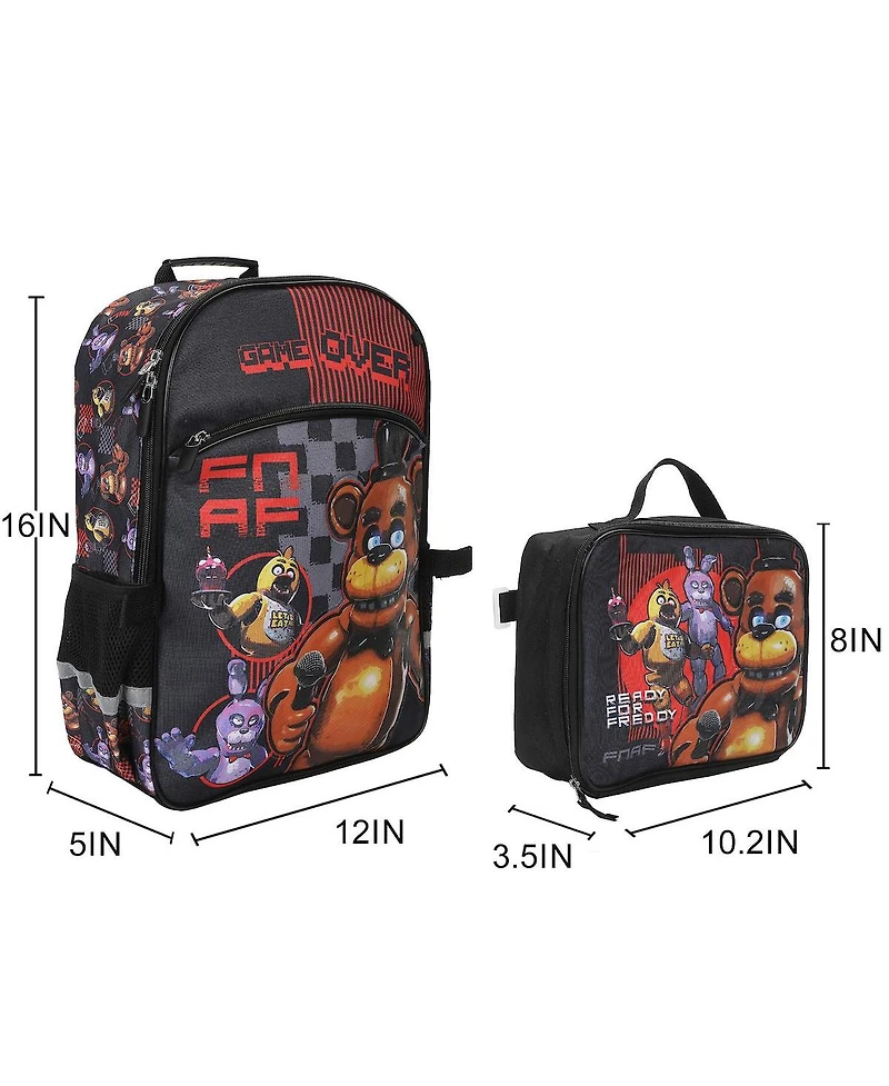 Five Nights at Freddy's Game Over 5-Piece 16 Inch Backpack And Lunch Set For School and Travel