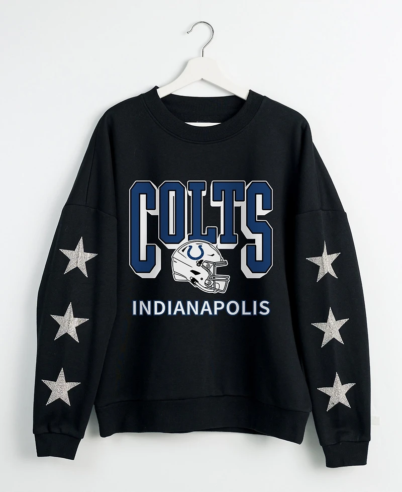 Gameday Couture Women's Indianapolis Colts Pure Victory Rhine Stud Star-Sleeve Long-Sleeve Pullover Sweatshirt
