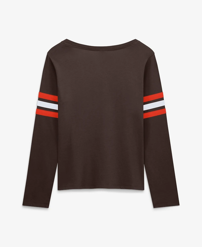 Fanatics Women's Cleveland Browns Team First Coverage Scheme Long-Sleeve Lace-Up Neckline T-Shirt