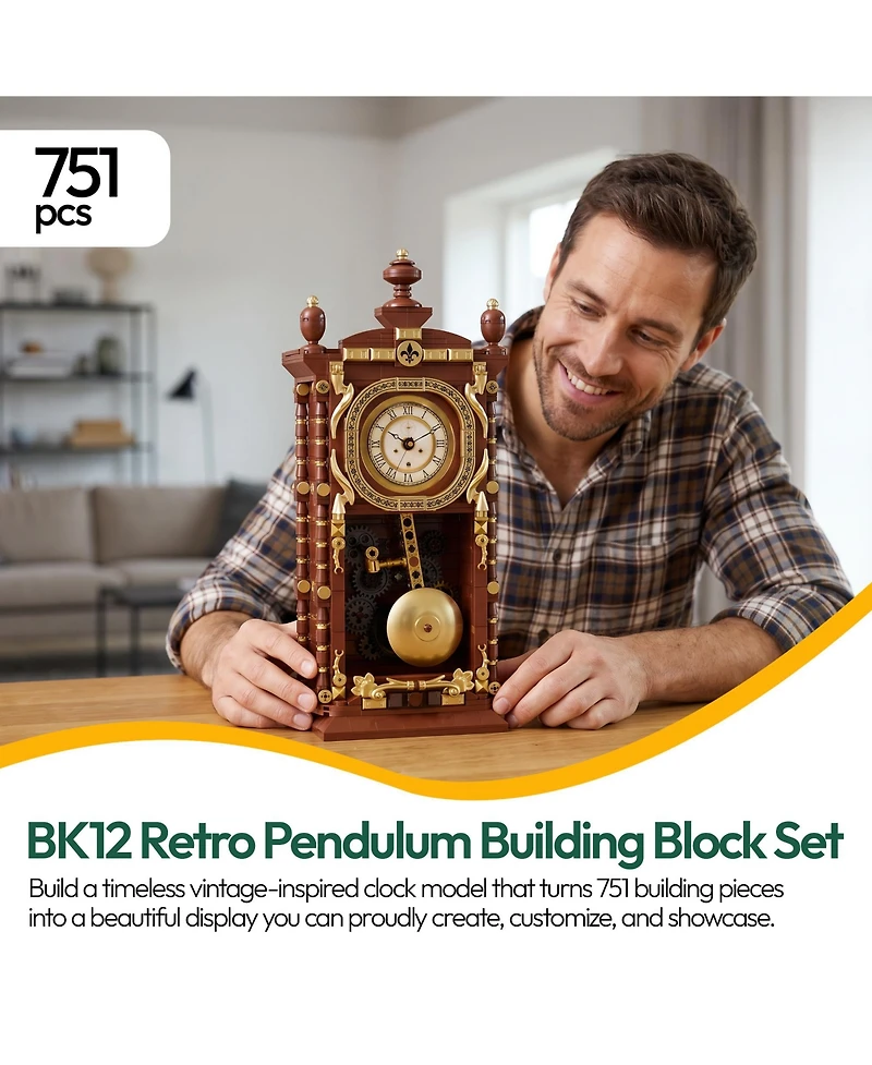 Contixo BK12 Retro Pendulum Clock 751-Piece Building Set with Quartz Clock Component, Ages 8+