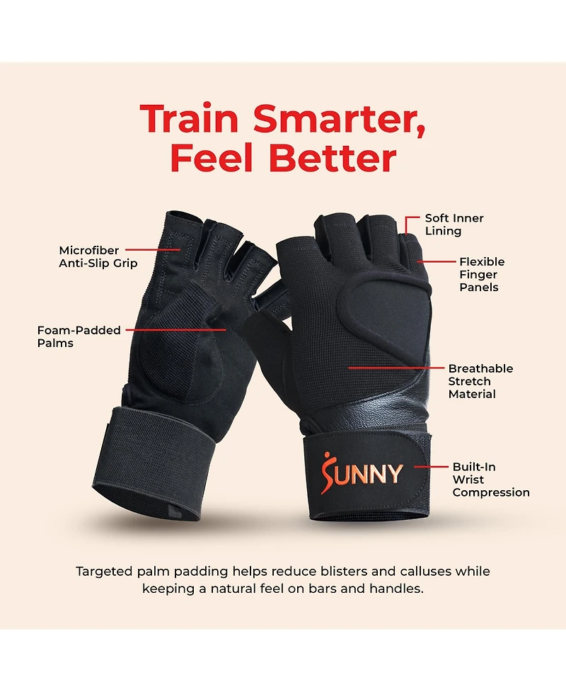Sunny Health & Fitness Weightlifting Gloves, Medium