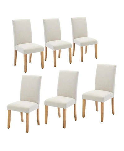 homfan Dining Chairs Set of 6, Upholstered Ergonomic Chairs with Curved Backrest, Heavy-Duty Wood Legs for Dining Room Kitchen Home