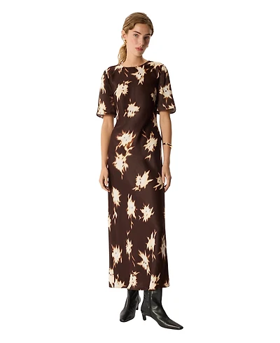 Whistles Women's Shadow Floral Satin Short-Sleeve Midi Dress