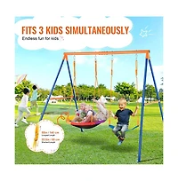 Slickblue A-Frame Swing Set with Saucer Swing & Belt Swing, Adjustable Ropes, Fits 3 Kids, Ages 3+