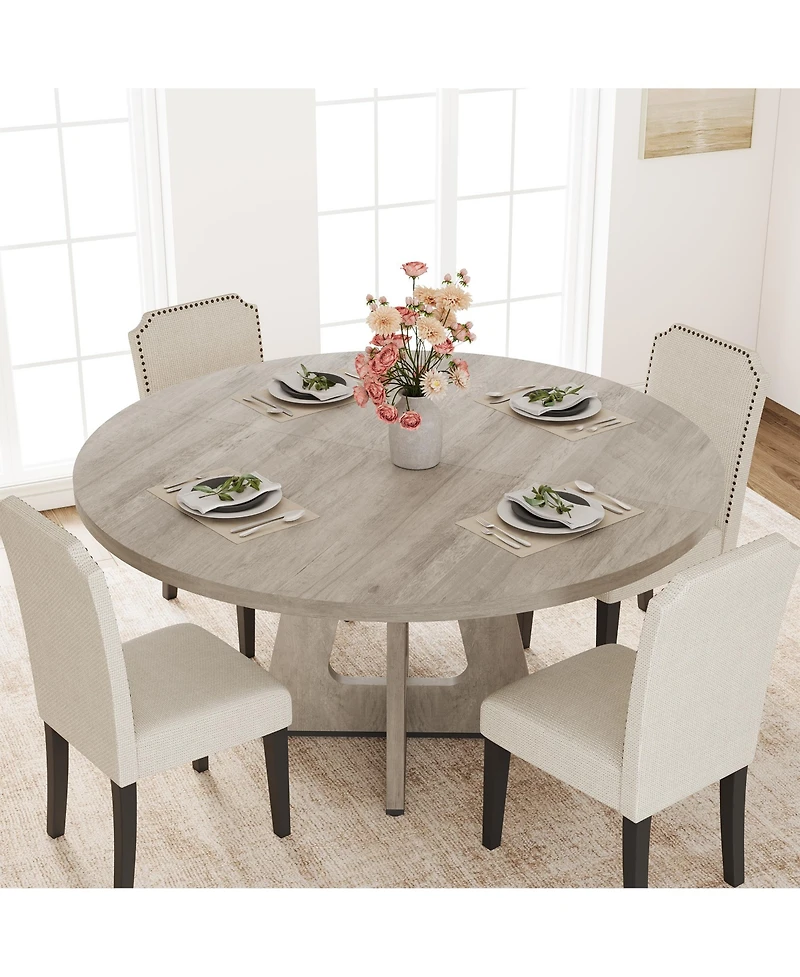 gaomon Space Saving Extendable Round Dining Table, Modern Mdf Tabletop Sturdy Metal Frame Multiuse Table for Kitchen Living Room