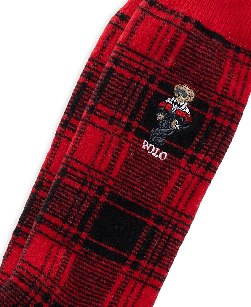 Polo Ralph Lauren Men's Polo Bear Plaid Ribbed-Cuff Wool-Blend Boot Socks