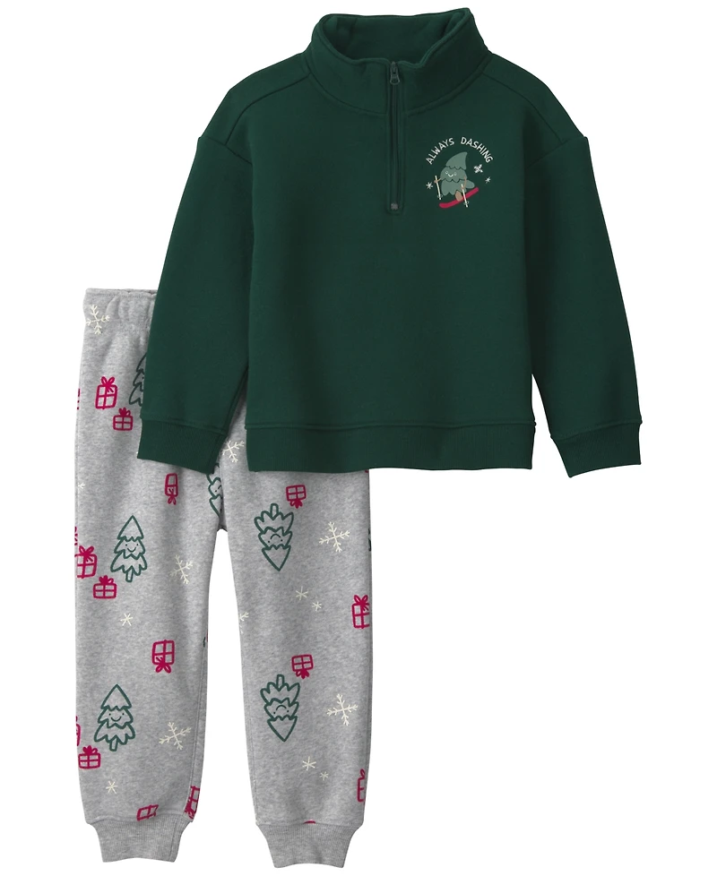 Carter's Toddler Boys' 2T-5T Long-Sleeve Quarter-Zip Holiday Top and Pants Set